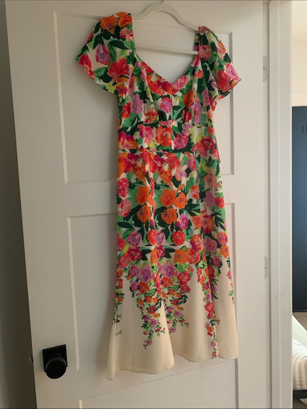 Maggy London Floral Midi Dress - Cream, Green, Pink, Orange